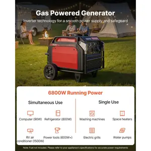 VEVOR Inverter Generator, 10000W Peak Watt 6800W Operating Watt Quiet Inverter Generator, Remote Start Inverters Generators for Home Outdoor, Gas Powered, Stable Power, CO Sensor, RV Ready 1A 2.1A Outlets, Long Run Time
