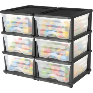 VEVOR Plastic Storage Drawers Cart, 3 Drawers Storage Organizer with Wheels, Rolling Closet Organization and Storage Dividers, Dresser Organizer Clear Bins for Office Supplies, Craft Rooms, ClassroomsVEVOR Super Brand Day
