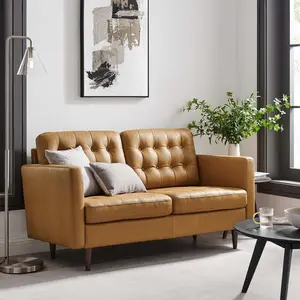 Modway Exalt Tufted Leather Loveseat in Tan
