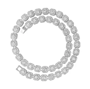 14k Gold/White Gold Iced-Out Cluster Tennis Chain Necklace