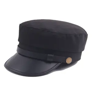 BIGWIG unisex flat-top navy cap, anime character cosplay cap, violinist cap, captain's cap, limousine conductor's cap, Jotaro Kujo cap, painter's cap, breathable beret, leather-brimmed navy cap, vintage cap Fitted Snapback