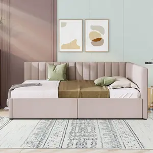 Contemporary Stylish Linen Fabric Upholstered Daybed with Two Underbed Drawers, Twin Size