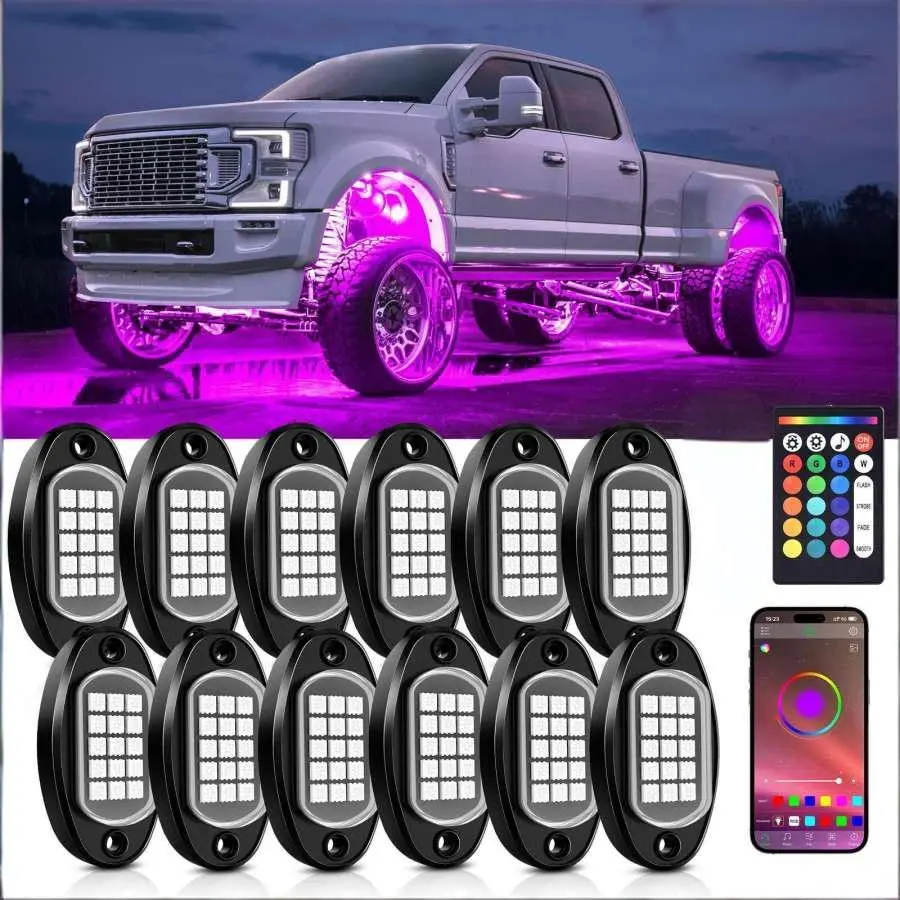 12-Pod RGB LED Rock Light, Underbody Glow Lamp for Offroad SUV Pickup Truck, LED Lighting Solutions