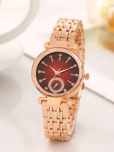 Women's Elegant Rhinestone Decor Quartz Watch, Fashion Round Dial Analog Watch for Women & Girls, Trendy All-match & Exquisite Watch for Birthday Gift, without Box