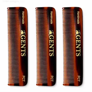 GENTS PCT 5-Inch Fine Tooth Pocket Hair Comb 3-Pack Tortoise Shell Combs for Men Women Handmade from Cellulose Acetate Anti-Static Travel-Friendly Grooming Styling