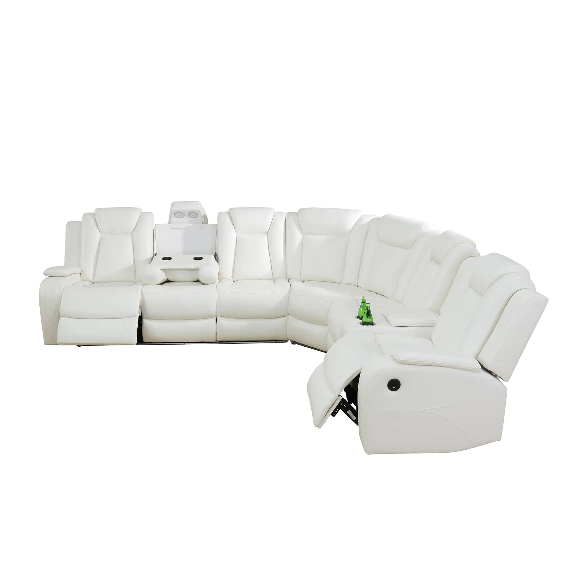 White Breathing Leather 3-Piece Living Room Recliner Sofa set
