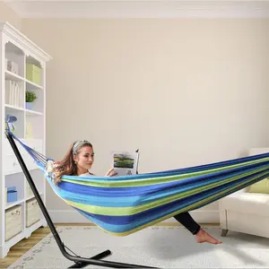 Blue Striped Outdoor Garden Camping Hammock, Portable Swing Bed, 74.8x31.5 Inches, Perfect for Indoor & Outdoor Use