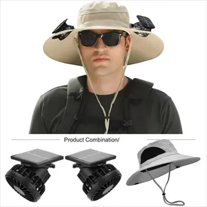 Solar Powered Fan Hat with 2 Removable Fans Wide Brim Sun Hat for Outdoor Fishing, Hiking Gardening, USB Solar Charging