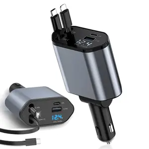 Retractable USB C Car Charger Fast Charging, Compatible with iPhone Android Phones, Compact Portable Auto Accessory, Quick Power for Vehicles