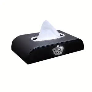 Sparkling Crown-Decorated Compact PU Leather Car Tissue Box, Elegant Tissue Box Organizer for Cars, Homes, and Parties, Stylish Accessory