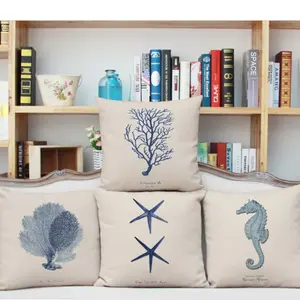 Set of 4 Square Cloth Throw Pillow Ocean themes 18"x18"(With 450g Inserts)