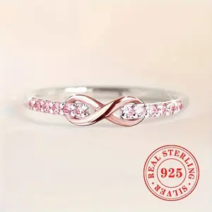 Exquisite And Charming S925 Sterling Silver Pink Sparkling Ring - Hypoallergenic - Two Tone Infinite Ring For Women's Jewelry Fine Ring - Suitable For Weddings, Engagements, Birthdays, Christmas, The Best Gift For Women's Lovers bracelet stack