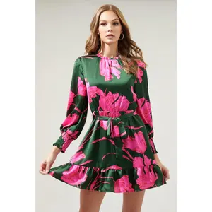 Eartha Floral Sevilla Satin Ruffle Dress