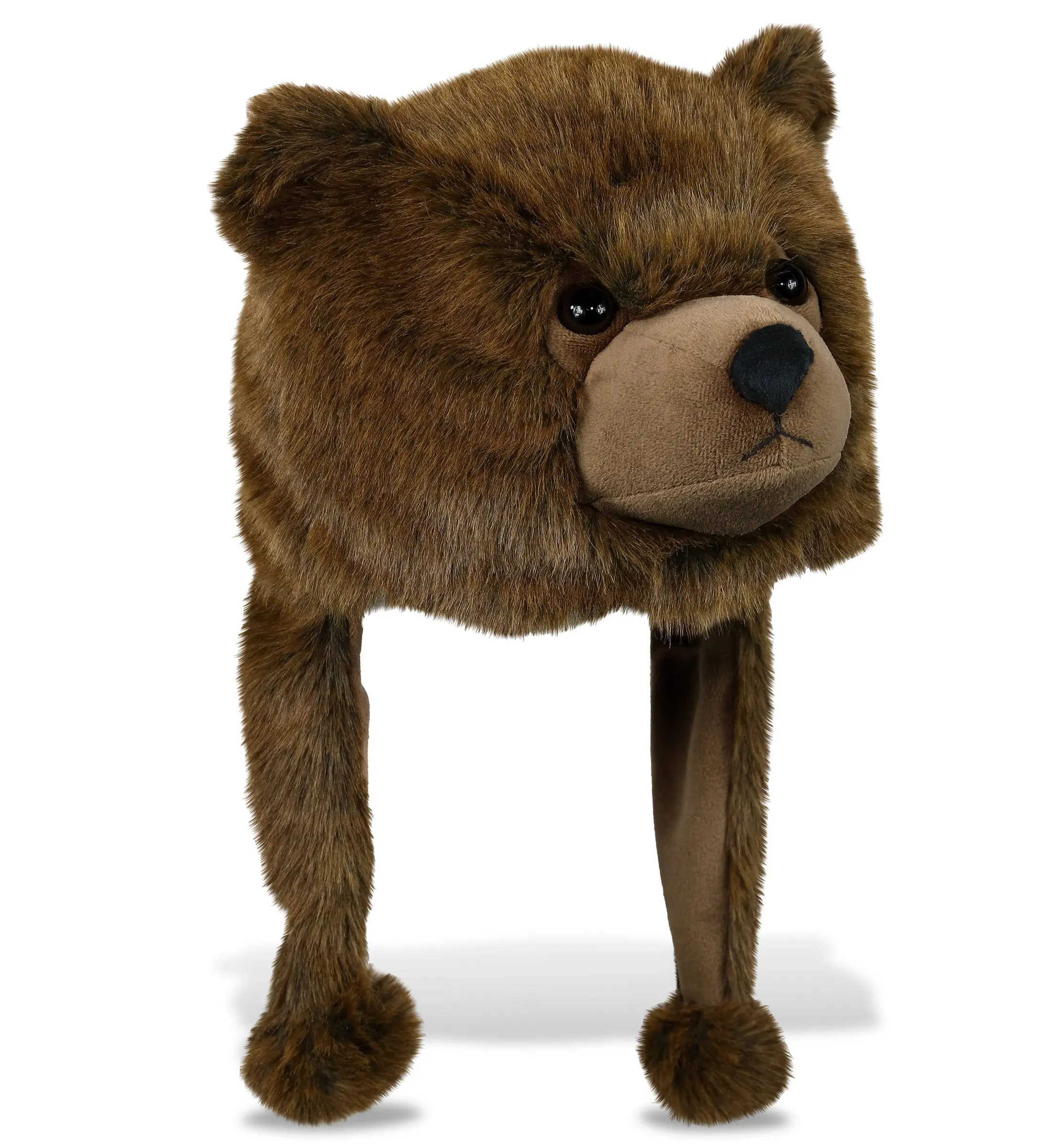 Brown Bear Animal Hat, Soft Plush Fleece Character-based Winter Beanie with Ear Flaps for Kids & Adults, Funny Costume for Halloween & Cosplay, Winter Hat, 16 Inches, Synthetic, Novelty, Crazy Beanie