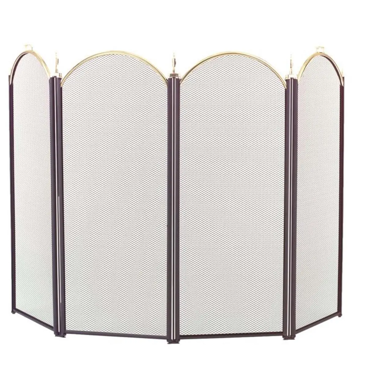 212 MAIN 4-Fold Arched Fireplace Screen, Black & Polished Brass, 52x32.5in Steel Frame, Modern Minimal Interior Home Decor for Living Room Festive Decorations