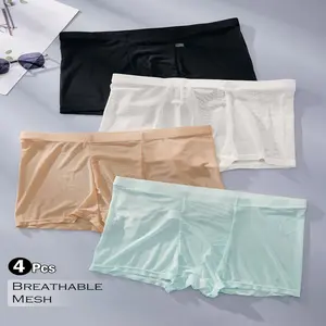 4-Pack Men'S Boxer Briefs - Breathable Mesh Underwear, Soft Stretch Fabric, Lightweight & Cool, Solid Color (Black, Beige, Light Blue, Dark Blue) Comfortable for Spring, Summer, Fall Casual Attire or Couples