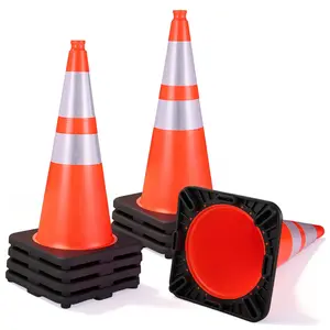 GOCHIFIX 28 Inch Traffic Cones with 7 Lb Black Base & Reflective Collars, Durable High-Visibility Safety Cones for Parking Lots, Traffic Control & Road Safety (8 Pack)