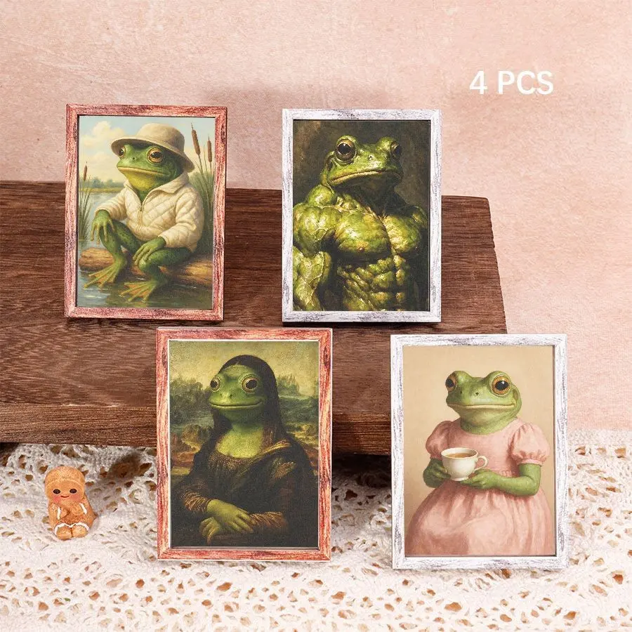 4 Pcs Fun Frog Refrigerator Magnets Set, Home Decor Mini Frame Magnets, Small Art Magnets for Living Room, Kitchen, Bedroom, Festive Gift, Funny Frog Magnet, Fridge Magnets Set, Magnetic Refrigerator Magnets