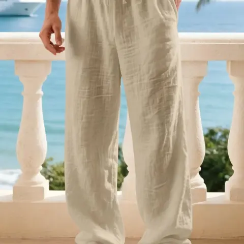 Men's Linen Casual Straight Leg Pants, Breathable Comfortable Fashion Long Trousers, Casual Beach Pants Perfect for Outdoor Travel Vacation Daily Wear, Casual Fit Comfy