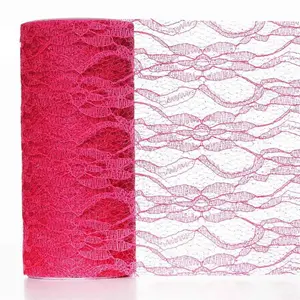 Fuchsia Floral Lace Shimmer Glitter Tulle Fabric Bolt 6"X10 Yards
