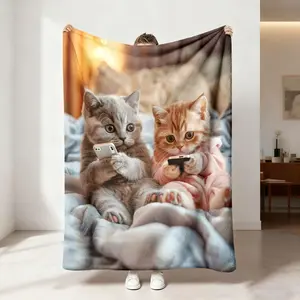 Cute Cat Pattern Blanket, 1 Count Soft Comfortable Throw Blanket, Warm Napping Blanket for Home Office Travel Camping, Soft Comfy Blanket