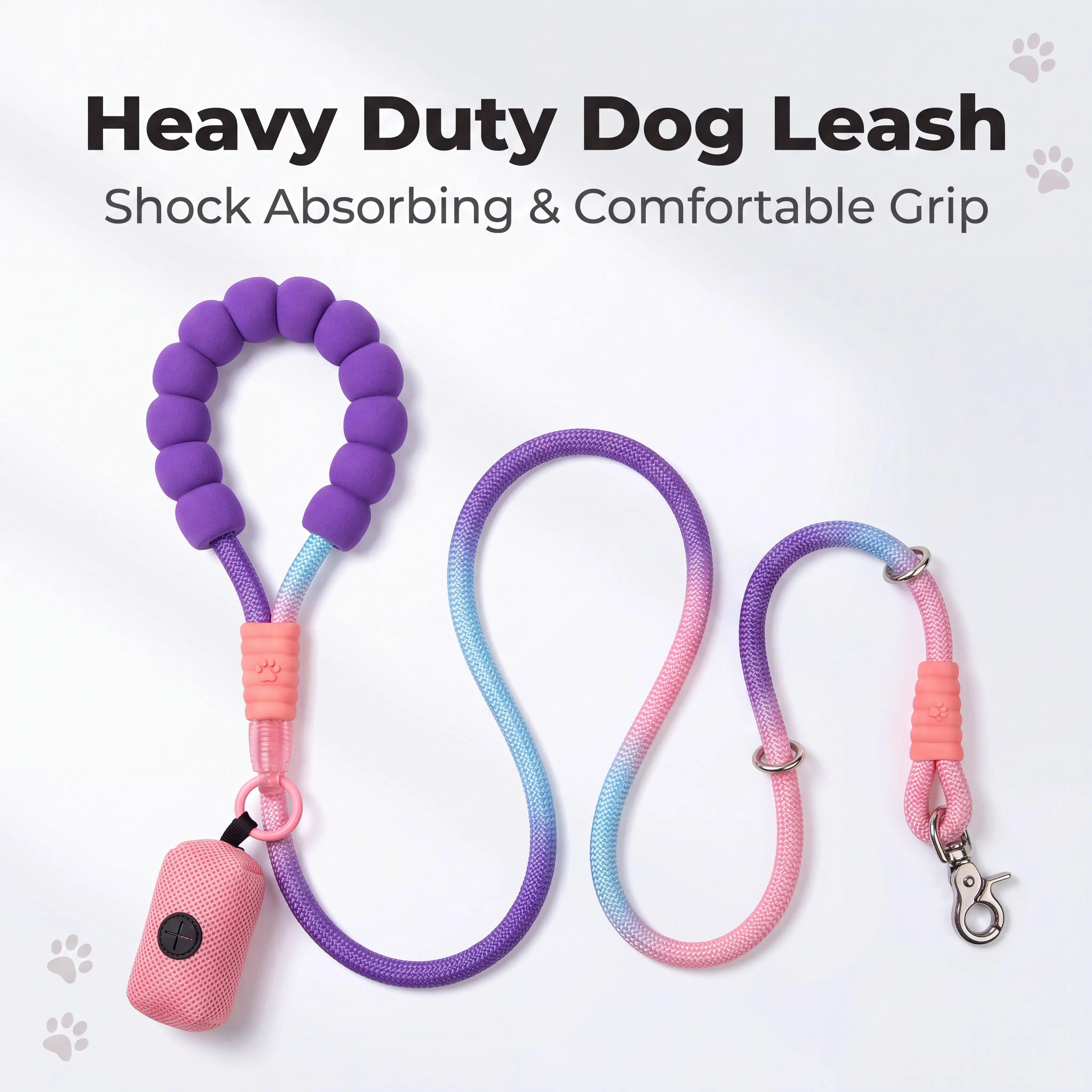 2-in-1 Heavy Duty No Pull Dog Leash & Collar Set - Shock Absorbing Tactical Walking Lead for Medium Dogs, Unique Paw Style Corgi Pet Accessory for Safe Walks, Easy Attachment, Set Pack adjustable biothane bark puppy spiked protection christmas cat