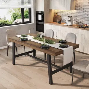 63 Inch Rustic Industrial Dining Table Seats 4 to 6, Heavy Duty Metal Legs, Rectangular Wood Tabletop, Easy Assembly Kitchen and Dining Room Furniture, Modern Farmhouse