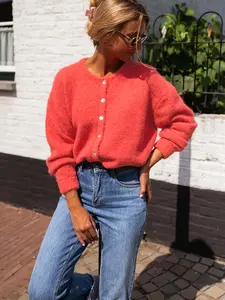 Vintage Knitted Cardigan Sweater for Women, Fitted Round Neck Design, Ideal for Fall and Winter Wear, Stylish Layering Piece for Your Wardrobe