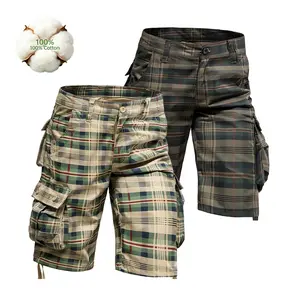 Men’s 100% pure cotton plaid cargo shorts for summer—loose straight fit with multiple pockets; casual mid-length shorts in a retro British style that are breathable, wear-resistant, and soft against the skin. A must-have for outdoor activities, commuting,
