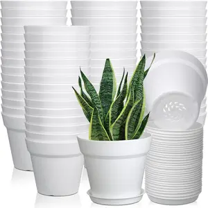 54 Pack 4 Inch  Pots Bulk Small Planter with Drainage Hole and  Small Plastic Pots  Succulent Cactus and  House Indoor(White)