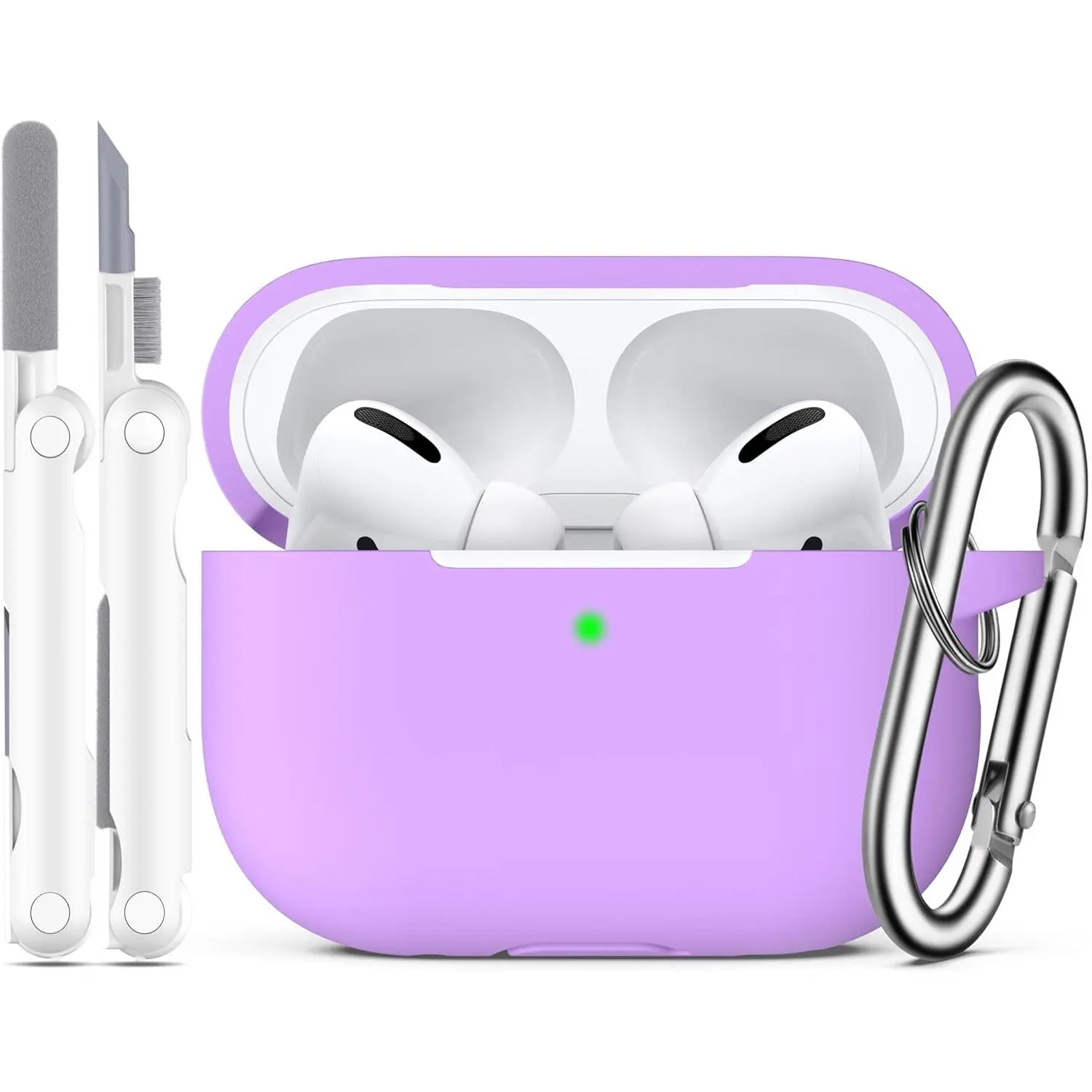 Airpods Pro Case Cover with Keychain, Full Protective Silicone Skin Accessories for Women Girl with Apple 2019 Latest Airpods Pro Case, Front LED Visible-Lavender