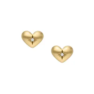 Fossil Women's Sadie All My Love Gold-Tone Stainless Steel Heart Stud Earrings