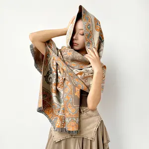 Ethnic style retro cashew flower shawl versatile warm scarf double-sided scarf