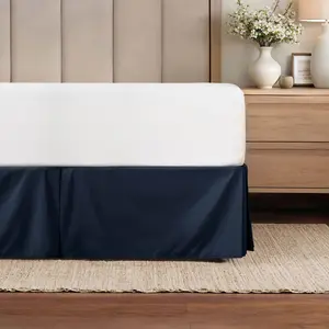 Premium Pleated Dust Ruffle Bed Skirt - Becky Cameron, Navy, Queen