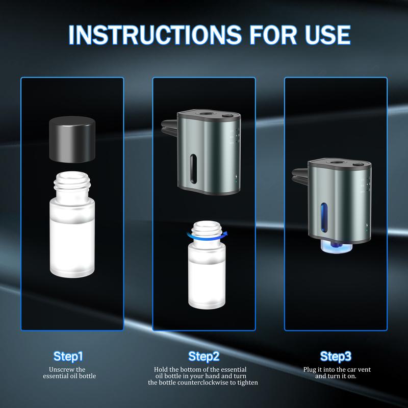 Smart Car Air Freshener with Three Adjustable Concentration Scent Levels, Portable Waterless Car Diffuser Air Freshener Car Aromatherapy Diffuser,  3*10ML Natural Perfume