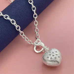 Elegant 925 Silver-plated Heart Pendant Necklace Jewelry For WomenWedding Party Fashion Charm GiftValentine's gift