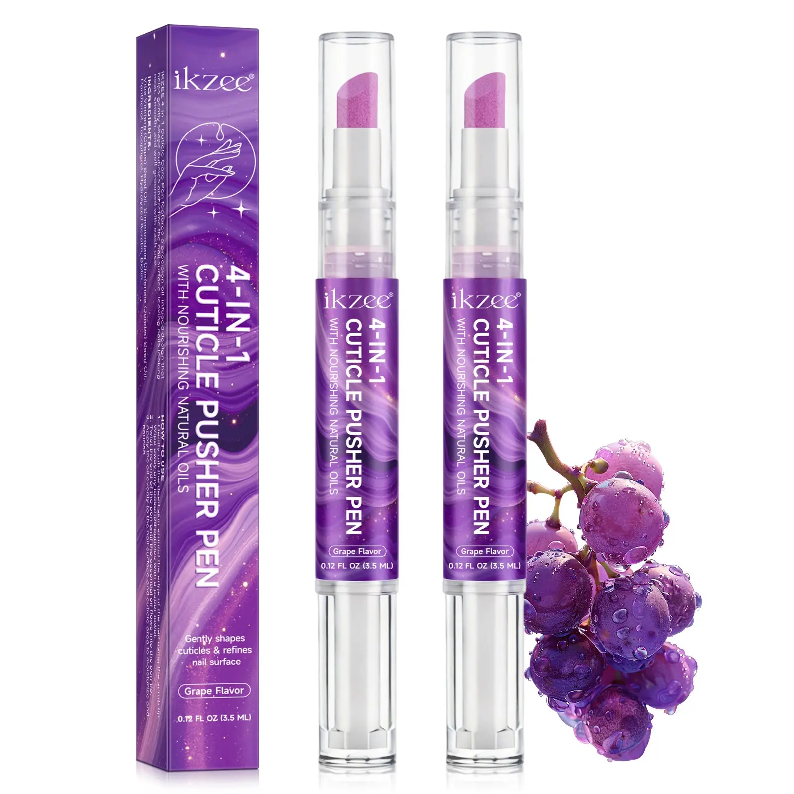 Ikzee Four-In-One Nail Polish Pen 3.5ML, Nail Liquid, Cuticle Oil, Nourishing Care Oil, Improves Nail Edges, Quartz Head Gentle Repair, Natural Ingredients, Grape