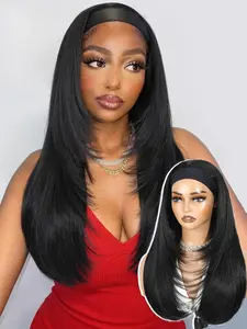 Layered Headband Wigs for Women, Wear-And-Go Straight Design, Soft Texture, Glueless Half Wig, Natural Look, Natural Looking Wigs, All Seasons, Straight Synthetic Wigs