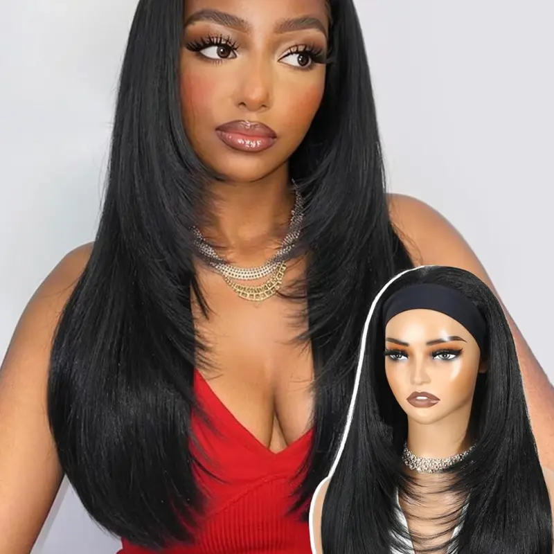 Layered Straight Headband Wig for Women, Glueless Wear and Go Synthetic Hair Wig, Soft Natural Look Wig, Convenient Glueless Beginner Friendly Daily Wig for All Seasons, Headband Style Wig
