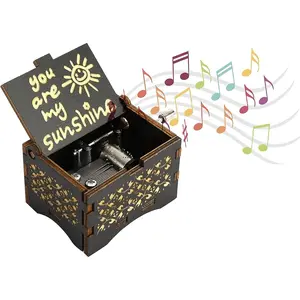 You are My Sunshine Wooden Music Box, Antique Engraved Musical Box, Trinket Box Small Musical Boxes-Gifts for Lover, Boyfriend, Girlfriend, Husband, Wife