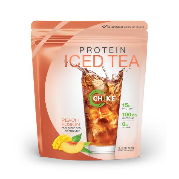 Chike Protein Iced Green Tea - 15g Protein 0g Sugar 100mg Caffeine - Peach Fusion Flavor - No Artificial Colors or Flavors - 14 Iced Teas