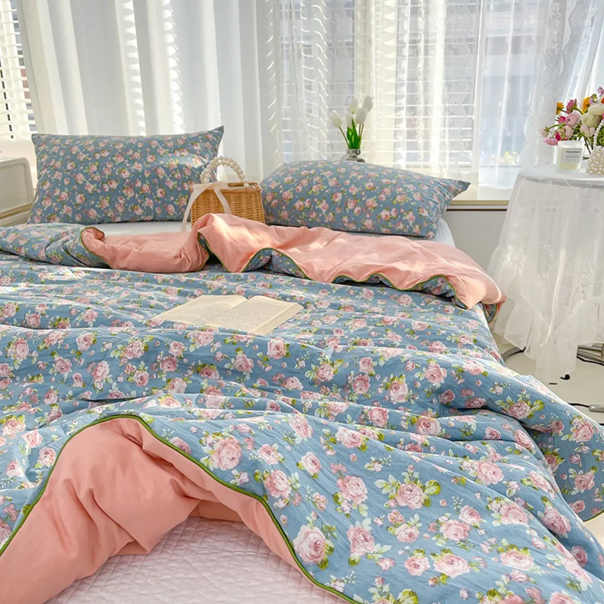 1pc Washed Cotton Floral Air Conditioner Quilt, All Seasons Quilt, Floral Print Quilt, Soft Lightweight Quilts, Multiple Patterns, Lightweight Breathable Summer Cooling Blanket, Soft Skin-Friendly and Non-Stuffy, All-Season Bedding for Home, Home Gift