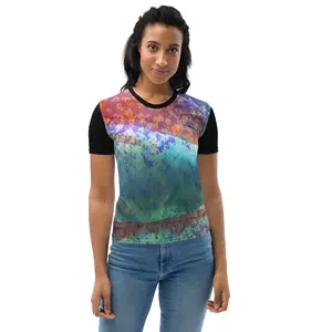 Women's Abstract T-shirt - 95% Polyester 5% Elastane Crewneck Fitted Regular Fit Casual Summer Tee for Womenswear Cotton Touch Jersey Knit Short Sleeve Streetwear Tshirt