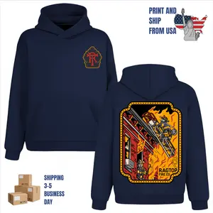 Skeleton Firefighter Ladder Truck Ragtop Fire Co Hoodie, 2 Sides, Skeleton Firefighter Ragtop Fire Co Hooded Sweatshirt, Burning Building Ragtop Fire Co Pullover