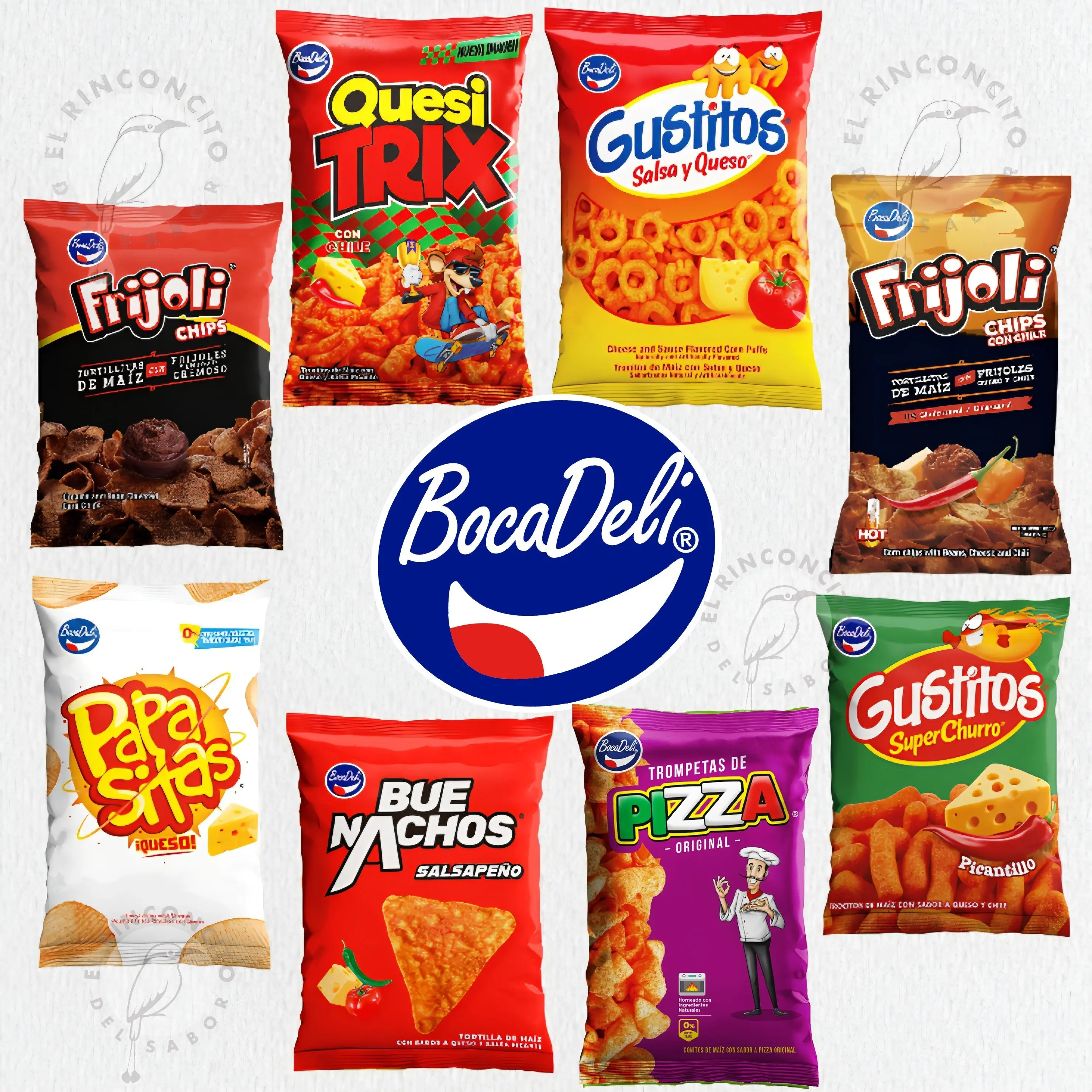 Bocadeli 3-Variety Pack Crispy Corn-Based Puff Chips - Gustitos Super Churros, Quesirix,i Frijoli Flavors, Gustilitos Cheese Salsa, 160 Calories, Trompeta de Pizza, Buenachos, papasitas, Customizable, Ideal Daily Food and Snacks or Gift