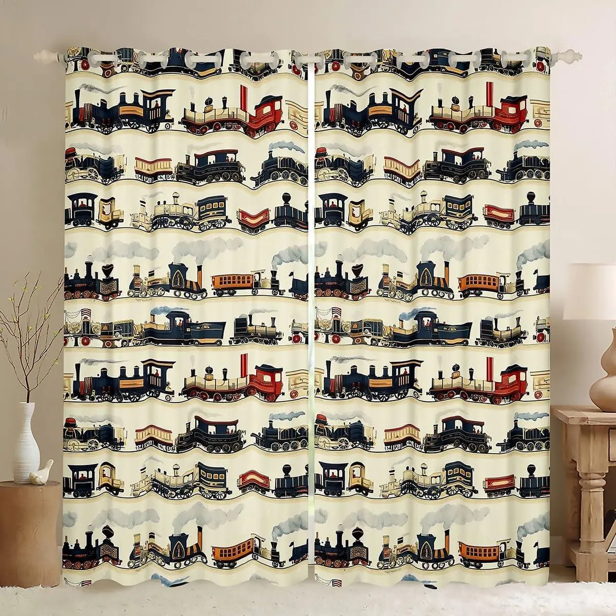 Vintage Train Curtains Bedroom Retro Steam Engine Darkening Drapes Retro Steam Locomotive Train Blackout Curtains Retro Vintage Vehicle Train Curtain