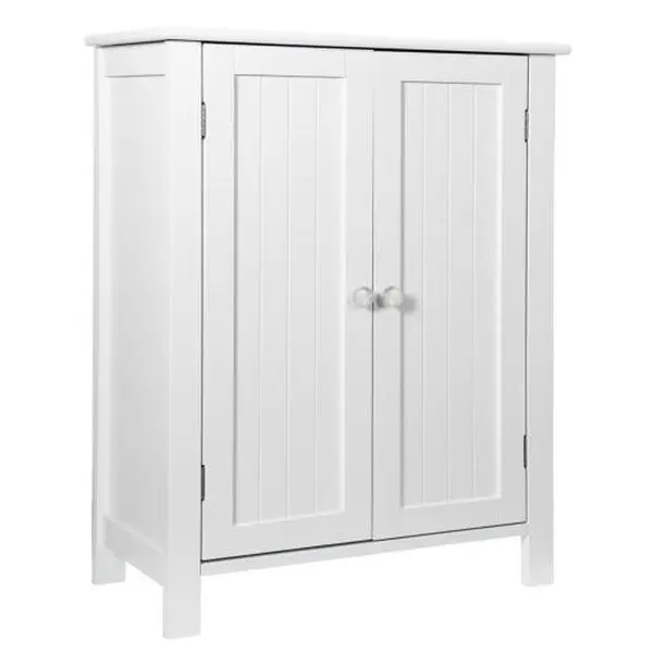 Modern Storage Floor Cabinet - White Waterproof Indoor Bathroom Floor-Mounted Multi-Shelf Cabinet with Large Space, Double Doors, Adjustable Shelves, Storage Floor Cabinets, Multi-Shelf Floor Cabinets
