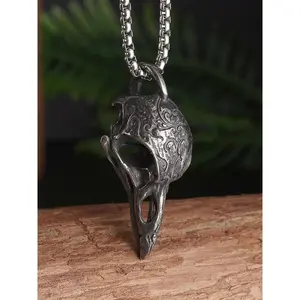 Retro Crow Skull Necklace Gothic Aesthetic 3D Animal Pendant Necklace Women Men Halloween Costume Jewelry Gifts Fashion Accessories Creative Gift