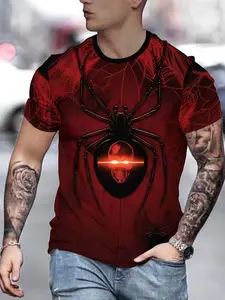 Men's Spiderman Theme 3D Print T-Shirt Regular Fit O-Neck Short Sleeve Tops Four Seasons Versatile Casual Streetwear Fashion Wear Superhero Comic Essential Modern Graphic Tee Apparel.