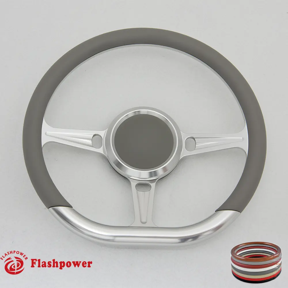 14-inch D-Type Aluminum Billet Half-Wrap Steering Wheel, Aftermarket Fit Full Piece with Machined Look for GMC Trucks Blazer, 14 Inches